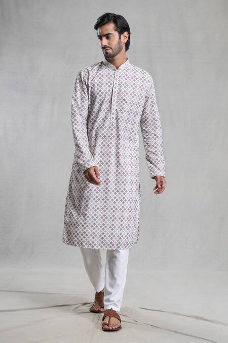 Shop_Arihant Rai Sinha_Green Cotton Embroidery Floral Chikankari Work Kurta_Online_at_Aza_Fashions