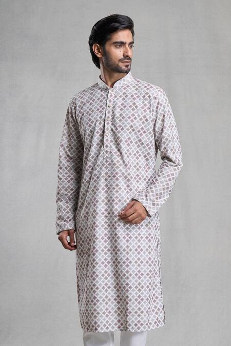 Arihant Rai Sinha_Green Cotton Embroidery Floral Chikankari Work Kurta_at_Aza_Fashions