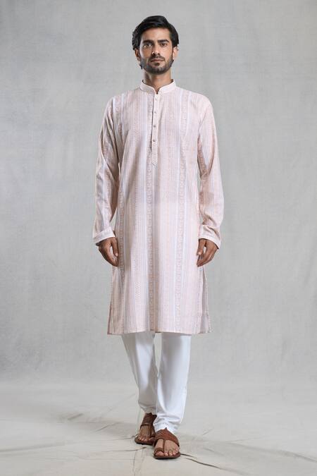 Buy Arihant Rai Sinha Peach Cotton, Linen Geometric Print Straight Kurta With Pant Online at Aza Fashions Buy_Arihant Rai Sinha_Peach Cotton, Linen Geometric Print Straight Kurta With Pant_Online_at_Aza_Fashions