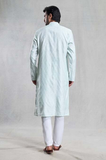 Shop_Arihant Rai Sinha_Blue Silk, Polyester, Viscose Embroidery Thread Kurta Set_at_Aza_Fashions