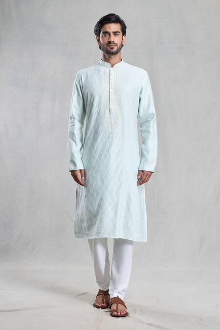 Arihant Rai Sinha_Blue Silk, Polyester, Viscose Embroidery Thread Kurta Set_Online_at_Aza_Fashions