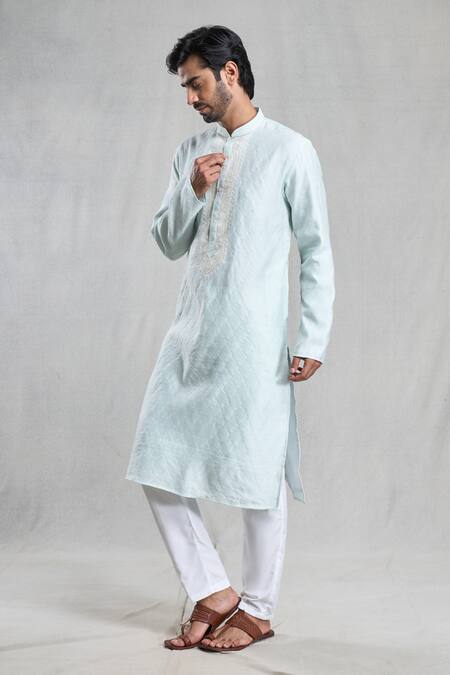 Buy_Arihant Rai Sinha_Blue Silk, Polyester, Viscose Embroidery Thread Kurta Set_Online_at_Aza_Fashions