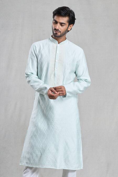 Shop_Arihant Rai Sinha_Blue Silk, Polyester, Viscose Embroidery Thread Kurta Set_Online_at_Aza_Fashions
