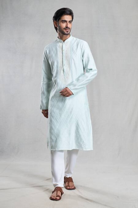 Buy Arihant Rai Sinha Blue Silk Embroidery Thread Kurta Online at Aza Fashions Buy_Arihant Rai Sinha_Blue Silk Embroidery Thread Kurta_Online_at_Aza_Fashions