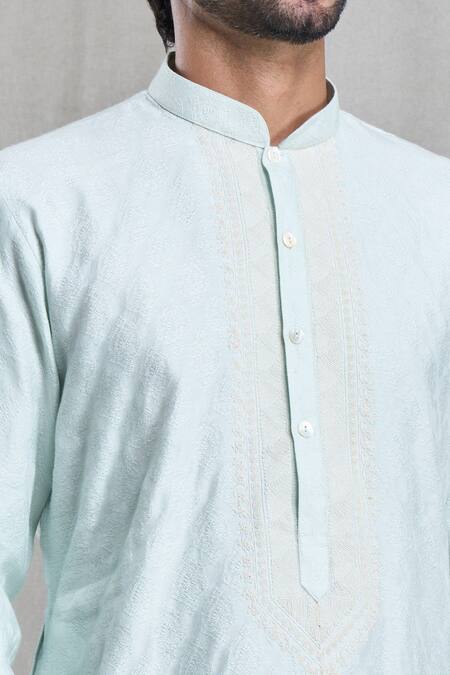 Arihant Rai Sinha Blue Silk Embroidery Thread Kurta at Aza Fashions Arihant Rai Sinha_Blue Silk Embroidery Thread Kurta_at_Aza_Fashions