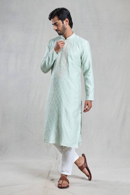 Shop Arihant Rai Sinha Blue Silk, Polyester, Viscose Embroidery Thread Work Kurta Set Online at Aza Fashions Shop_Arihant Rai Sinha_Blue Silk, Polyester, Viscose Embroidery Thread Work Kurta Set_Online_at_Aza_Fashions