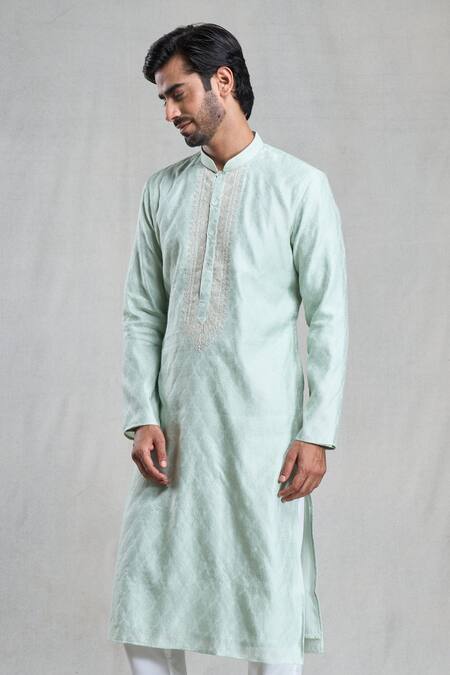 Arihant Rai Sinha Blue Silk, Polyester, Viscose Embroidery Thread Work Kurta Set at Aza Fashions Arihant Rai Sinha_Blue Silk, Polyester, Viscose Embroidery Thread Work Kurta Set_at_Aza_Fashions