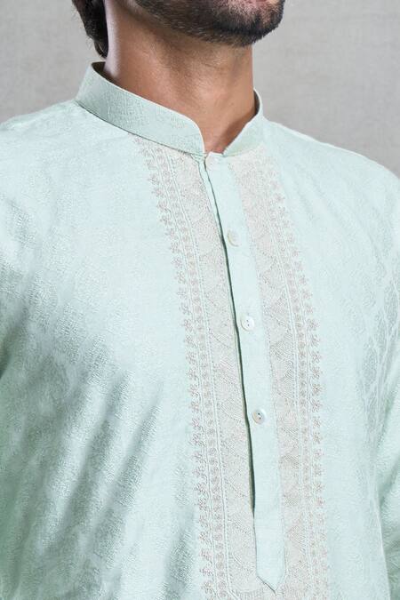 Buy Arihant Rai Sinha Blue Silk, Polyester, Viscose Embroidery Thread Work Kurta Set Buy_Arihant Rai Sinha_Blue Silk, Polyester, Viscose Embroidery Thread Work Kurta Set