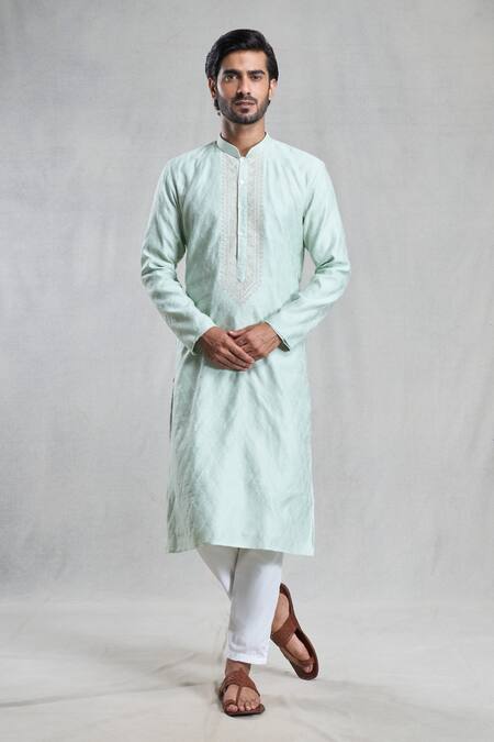 Buy_Arihant Rai Sinha_Blue Silk, Brocade Embroidery Thread Work Kurta_Online_at_Aza_Fashions