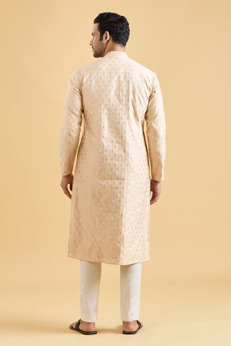 Shop Arihant Rai Sinha Peach Brocade, Polyester, Viscose Embroidery Floral Woven Kurta Set at Aza Fashions Shop_Arihant Rai Sinha_Peach Brocade, Polyester, Viscose Embroidery Floral Woven Kurta Set_at_Aza_Fashions