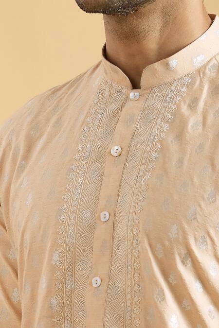 Buy Arihant Rai Sinha Peach Brocade, Polyester, Viscose Embroidery Floral Woven Kurta Set Buy_Arihant Rai Sinha_Peach Brocade, Polyester, Viscose Embroidery Floral Woven Kurta Set