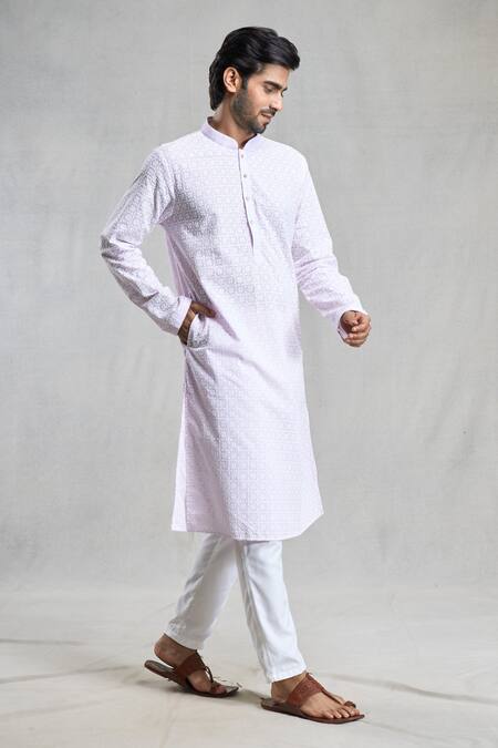Shop Arihant Rai Sinha Purple Cotton Embroidery Chikankari Kurta Set Online at Aza Fashions Shop_Arihant Rai Sinha_Purple Cotton Embroidery Chikankari Kurta Set_Online_at_Aza_Fashions