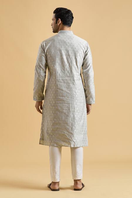 Shop Arihant Rai Sinha Grey Brocade, Polyester, Viscose Embroidery Botanical Woven Kurta Set at Aza Fashions Shop_Arihant Rai Sinha_Grey Brocade, Polyester, Viscose Embroidery Botanical Woven Kurta Set_at_Aza_Fashions