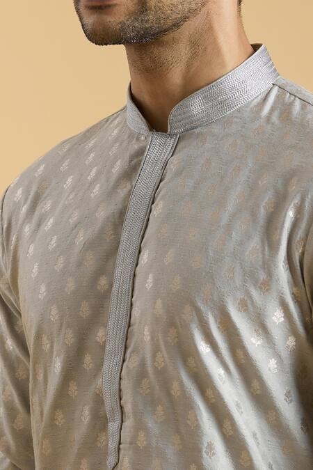Buy Arihant Rai Sinha Grey Brocade, Polyester, Viscose Embroidery Botanical Woven Kurta Set Online at Aza Fashions Buy_Arihant Rai Sinha_Grey Brocade, Polyester, Viscose Embroidery Botanical Woven Kurta Set_Online_at_Aza_Fashions