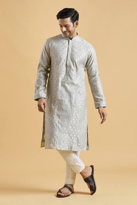 Buy Arihant Rai Sinha Grey Brocade, Polyester, Viscose Embroidery Botanical Woven Kurta Set Buy_Arihant Rai Sinha_Grey Brocade, Polyester, Viscose Embroidery Botanical Woven Kurta Set