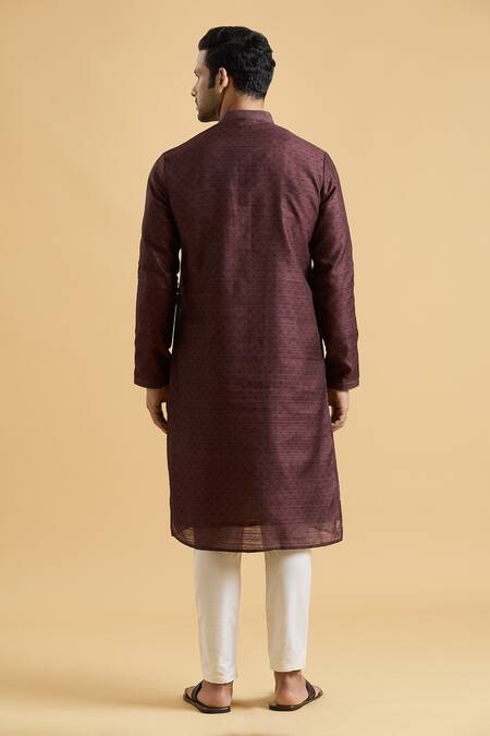 Shop Arihant Rai Sinha Maroon Rayon Geometric Print Kurta at Aza Fashions Shop_Arihant Rai Sinha_Maroon Rayon Geometric Print Kurta_at_Aza_Fashions