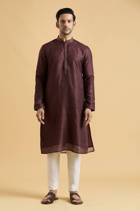 Arihant Rai Sinha Maroon Rayon Geometric Print Kurta Online at Aza Fashions Arihant Rai Sinha_Maroon Rayon Geometric Print Kurta_Online_at_Aza_Fashions