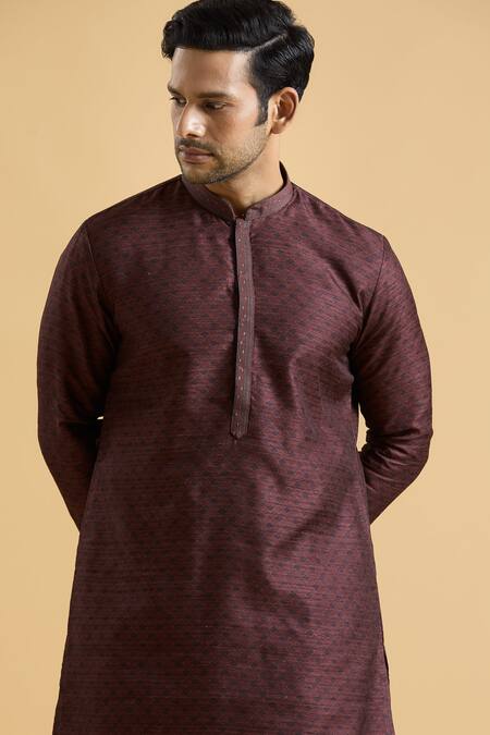 Shop Arihant Rai Sinha Maroon Rayon Geometric Print Kurta Online at Aza Fashions Shop_Arihant Rai Sinha_Maroon Rayon Geometric Print Kurta_Online_at_Aza_Fashions