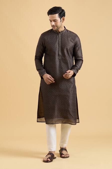 Buy_Arihant Rai Sinha_Brown Rayon, Polyester, Viscose Embroidery Mughal Print Kurta Set_Online_at_Aza_Fashions
