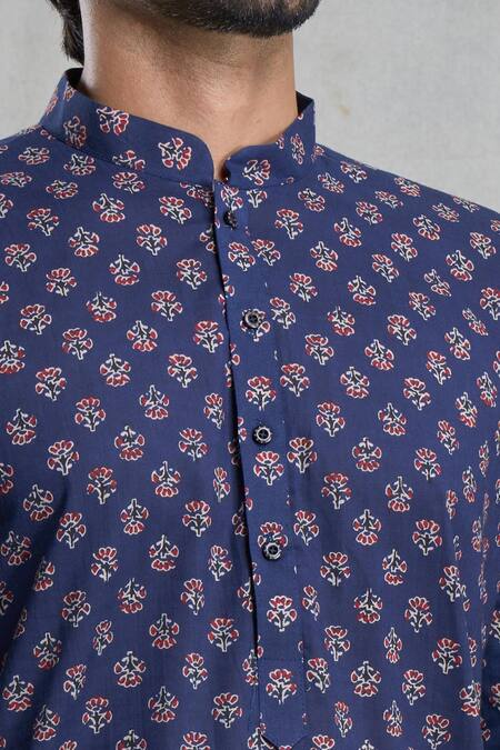 Buy_Arihant Rai Sinha_Blue Jacquard Embroidery Floral Print Kurta 