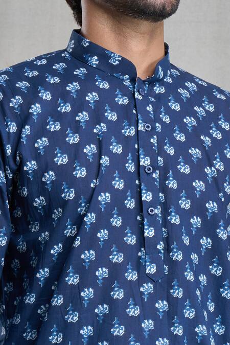 Buy Arihant Rai Sinha Blue Jacquard, Cotton Embroidery Flower Print Kurta Set Online at Aza Fashions Buy_Arihant Rai Sinha_Blue Jacquard, Cotton Embroidery Flower Print Kurta Set_Online_at_Aza_Fashions