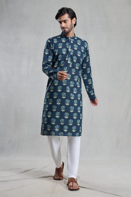 Aryavir Malhotra Blue Kurta Jaipur Cotton Printed Garden Set 