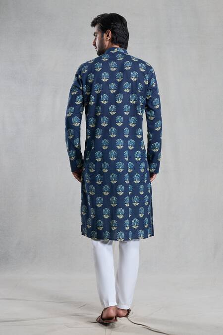 Shop Arihant Rai Sinha Blue Rayon Garden Print Kurta Set at Aza Fashions Shop_Arihant Rai Sinha_Blue Rayon Garden Print Kurta Set_at_Aza_Fashions