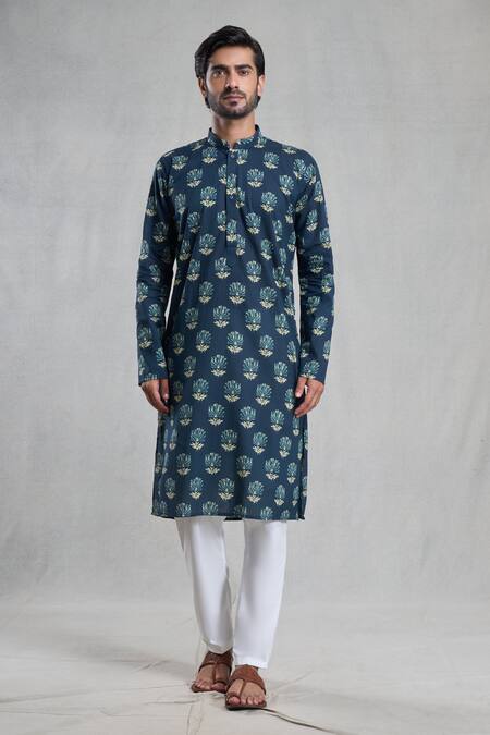 Arihant Rai Sinha Blue Rayon Garden Print Kurta Set Online at Aza Fashions Arihant Rai Sinha_Blue Rayon Garden Print Kurta Set_Online_at_Aza_Fashions