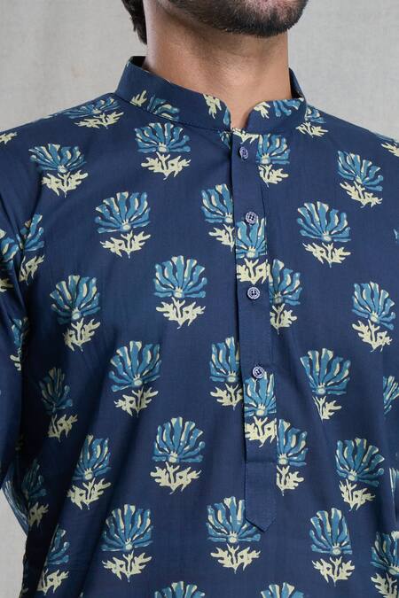 Shop Arihant Rai Sinha Blue Rayon Garden Print Kurta Set Online at Aza Fashions Shop_Arihant Rai Sinha_Blue Rayon Garden Print Kurta Set_Online_at_Aza_Fashions