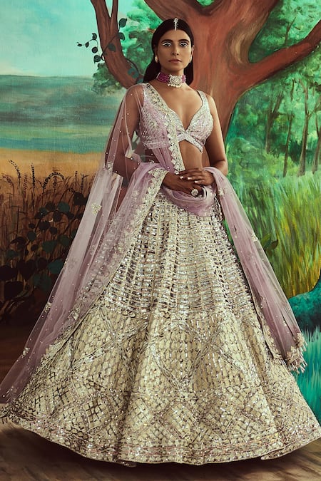 Shop Angad Singh Purple Net Gota, Sequins, Crystals, Bugle Beads Embroidered Bridal Lehenga Set at Aza Fashions Shop_Angad Singh_Purple Net Gota, Sequins, Crystals, Bugle Beads Embroidered Bridal Lehenga Set _at_Aza_Fashions