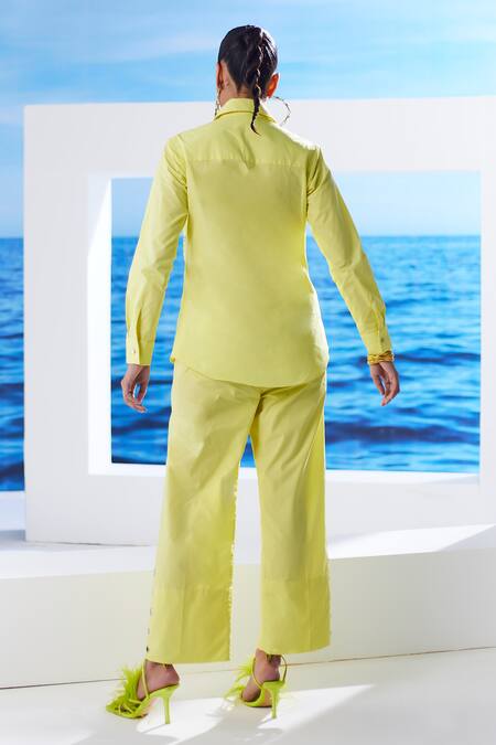 Shop House Of Zeniaa Yellow Cotton Collared Lemon Loaf Shirt at Aza Fashions Shop_House Of Zeniaa_Yellow Cotton Collared Lemon Loaf Shirt_at_Aza_Fashions