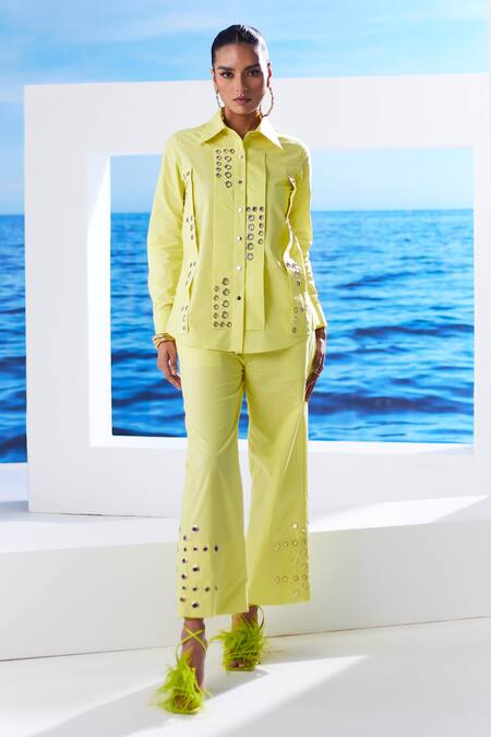 House Of Zeniaa Yellow Cotton Collared Lemon Loaf Shirt Online at Aza Fashions House Of Zeniaa_Yellow Cotton Collared Lemon Loaf Shirt_Online_at_Aza_Fashions
