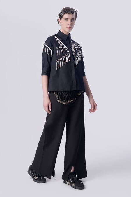 Nitin Bal Chauhan_Black Egyptian Cotton Embellished Cord Tassels Stand Bead Shirt With Pant _Online_at_Aza_Fashions