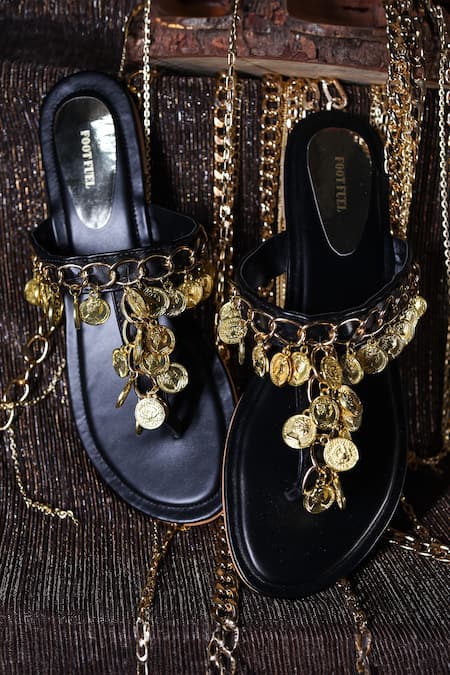 Foot Fuel Metallic Chain Embellished Flats 