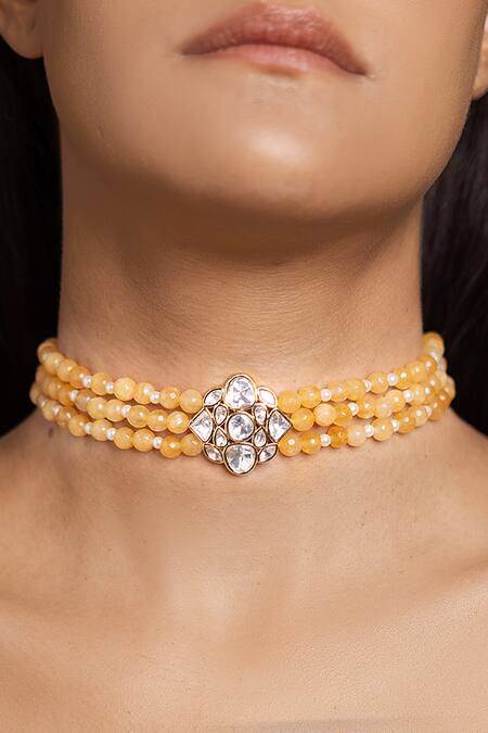 Joules by Radhika_Yellow Sunny Floret Pendant Choker_Online_at_Aza_Fashions