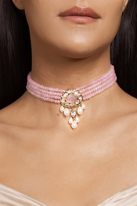 Joules By Radhika Pink Charming Crystal Work Choker 