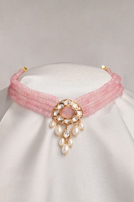Shop Joules By Radhika Pink Charming Crystal Work Choker at Aza Fashions Shop_Joules By Radhika_Pink Charming Crystal Work Choker _at_Aza_Fashions