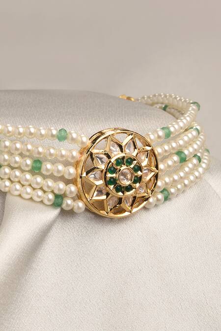 Buy_Joules by Radhika_White Classic Floral Carved Choker_Online_at_Aza_Fashions