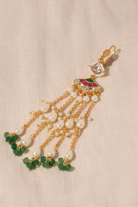 Buy_Joules By Radhika_Multi Color Pearls, Stones, Beads Vibrant Studded Tassel Earrings_Online_at_Aza_Fashions