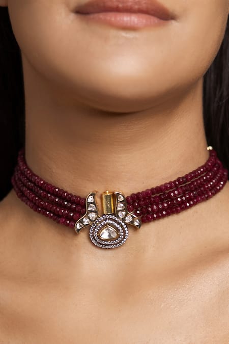 Joules By Radhika_Red Bold Beaded Multistrand Necklace _Online_at_Aza_Fashions