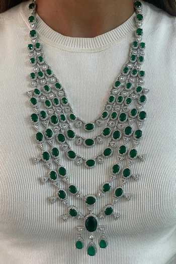 PRERTO_Green Diamonds, Maharani Three- Floret And 5 Set_Online_at_Aza_Fashions