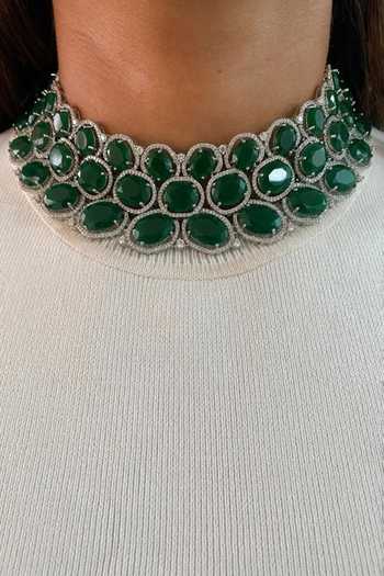 Buy_PRERTO_Green Diamonds, Maharani Three- Floret And 5 Set_Online_at_Aza_Fashions