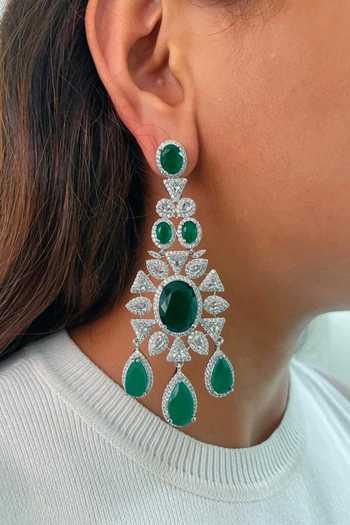 Shop_PRERTO_Green Diamonds, Maharani Three- Floret And 5 Set_Online_at_Aza_Fashions