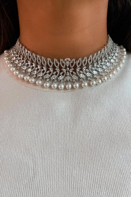 Prerto Pearly Drop Choker Necklace Set 