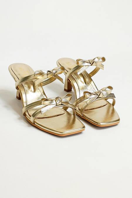 The Alter Gold Bows Solid T-shaped Stiletto Online at Aza Fashions The Alter_Gold Bows Solid T-shaped Stiletto _Online_at_Aza_Fashions