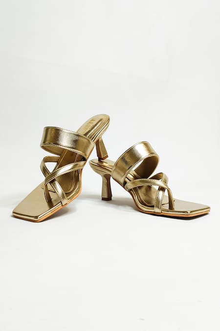 The Alter_Gold Cross Strapped Stilletto Heels _Online_at_Aza_Fashions