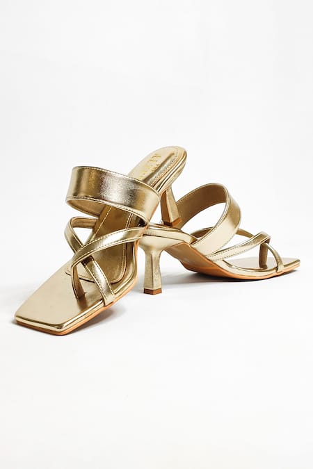 Buy_The Alter_Gold Cross Strapped Stilletto Heels _Online_at_Aza_Fashions