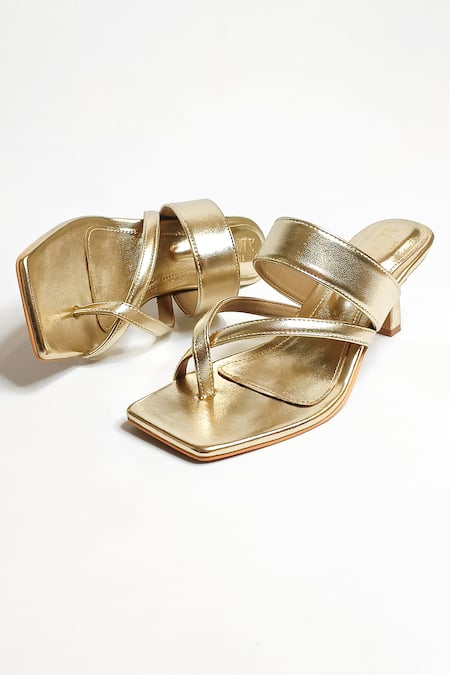 The Alter_Gold Cross Strapped Stilletto Heels _at_Aza_Fashions