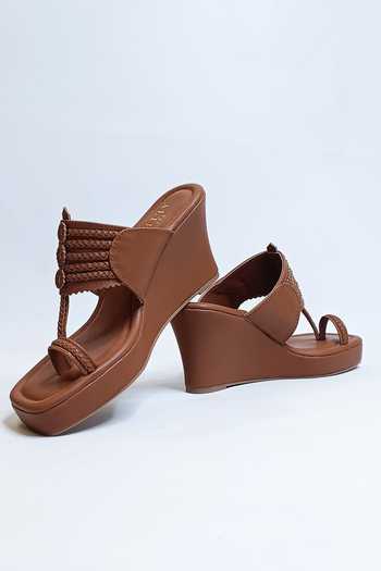The Alter_Brown Braided Strapped Kolhapuri Wedges _Online_at_Aza_Fashions