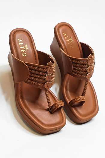 The Alter_Brown Braided Strapped Kolhapuri Wedges _at_Aza_Fashions